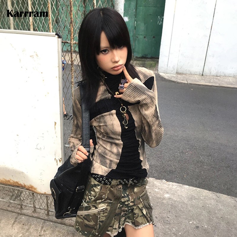 Winter Clothing Aesthetic - Karrram اليابانية Y2k مضلع القمم خمر