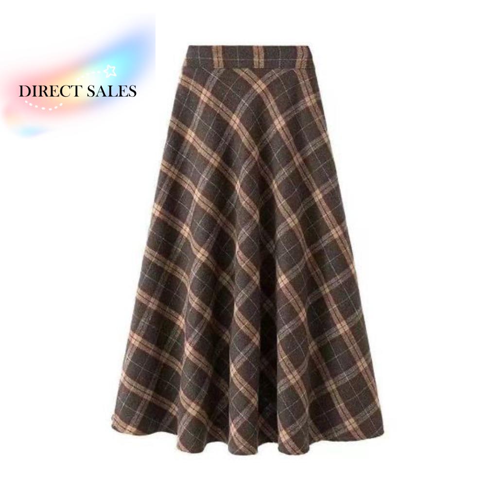 Winter Clothing Aesthetic - ارتفاع الخصر الرجعية منقوشة تنورة سليم