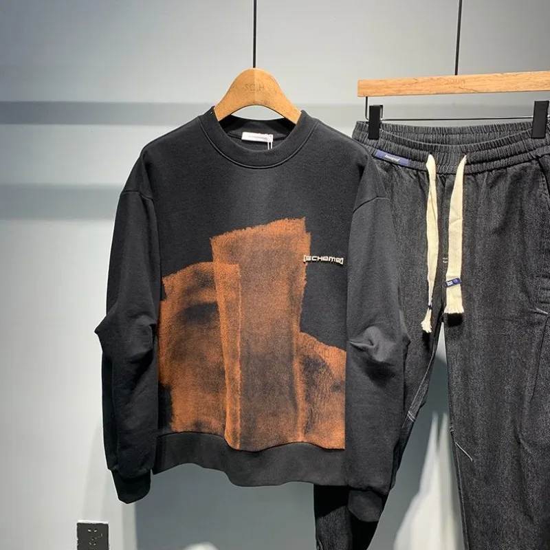 Winter Clothing Aesthetic - بلوفر رجالي أسود مطبوع عليه رسومات