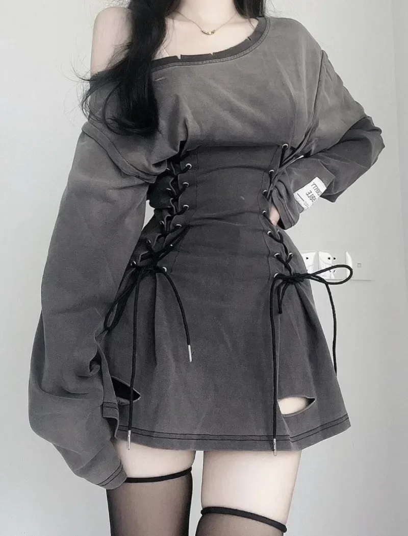 Winter Clothing Aesthetic - Fairycore الجرونج مشد للفستان كم طويل