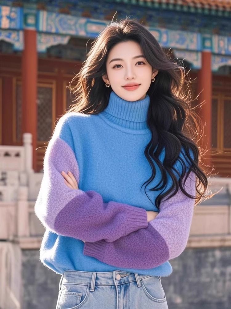 Winter Clothing Colors - أنيقة المتناقضة الألوان تقسم البلوزات خمر
