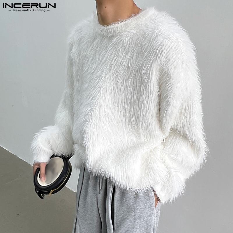 Winter Clothing Colors - INCERUN-بلوفر رجالي أحادي اللون بياقة دائرية